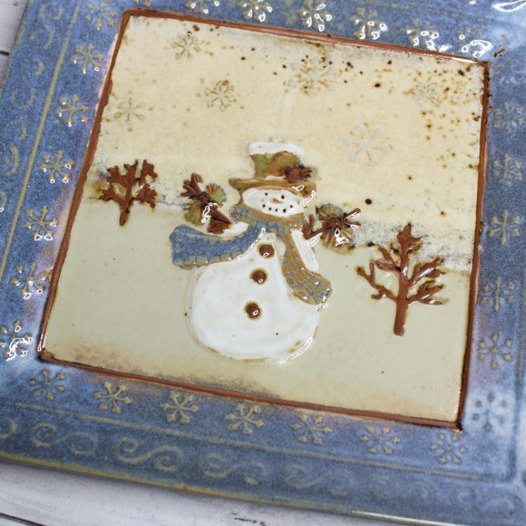 St. Nicholas Square Snowman Christmas Platter Plate 9.25" Blue - Picture 5 of 6